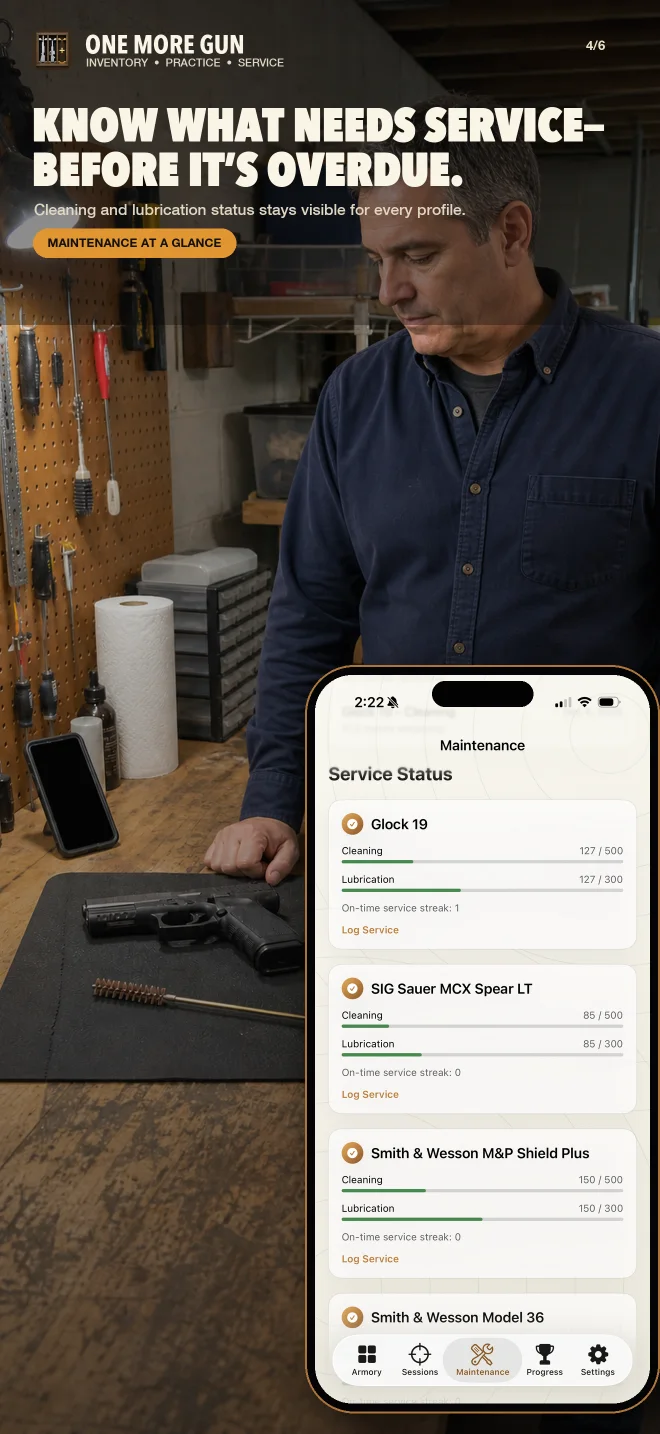 One More Gun service and maintenance dashboard